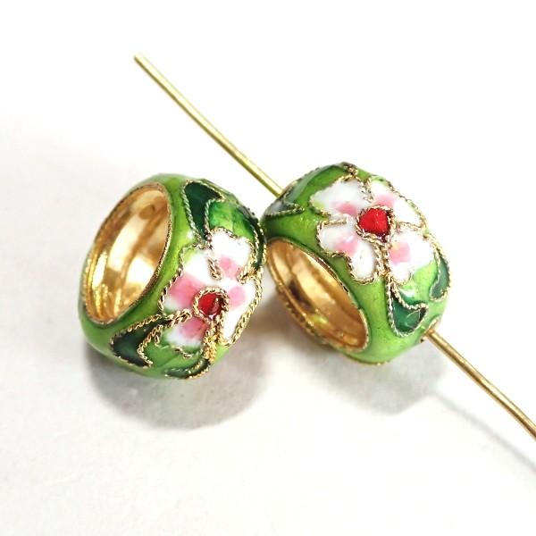 5566-〈七宝ビーズ〉　リング　黄緑色　１５mm　２個/１パック