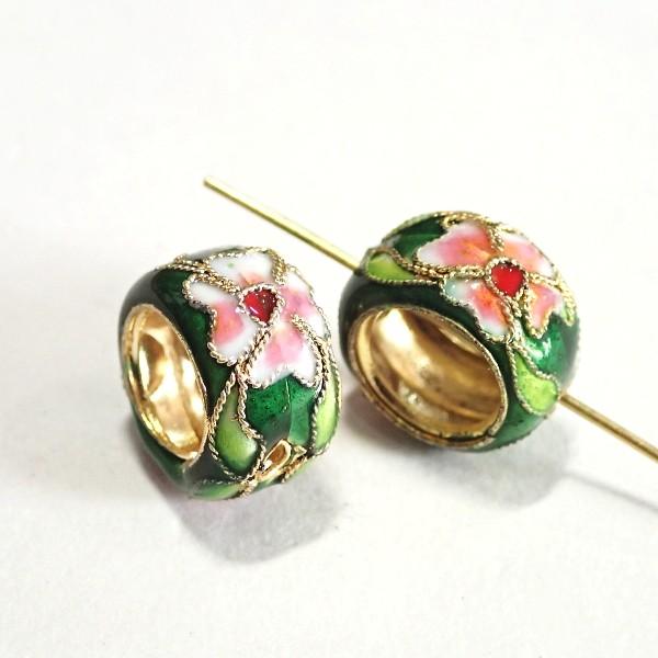 5568-〈七宝ビーズ〉　リング　緑色　１５mm　２個/１パック