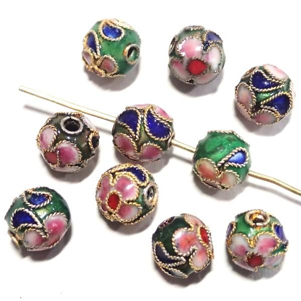 5628-〈七宝ビーズ〉　丸玉　緑色　８mm　１０個/１パック