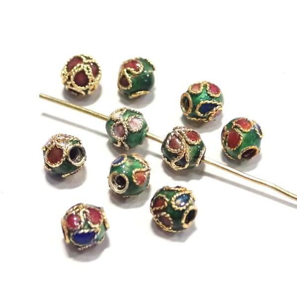 5638-〈七宝ビーズ〉　丸玉　緑色　６mm　１０個/１パック