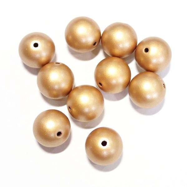 5661-『アクリル』　樹脂ビーズ　ゴールド　丸玉　１２mm　１０個/１パック