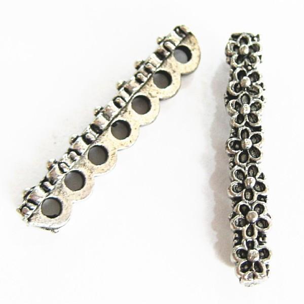 5662-【ＮＹピューター】　花７連バー　パーツ　銀古美　２３mm　５個/１セット