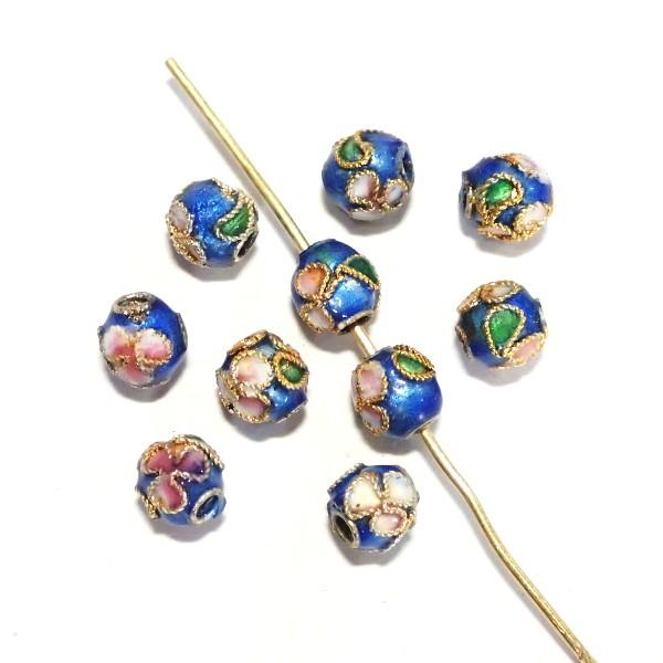 5693-〈七宝ビーズ〉　丸玉　青色　６mm　１０個/１パック