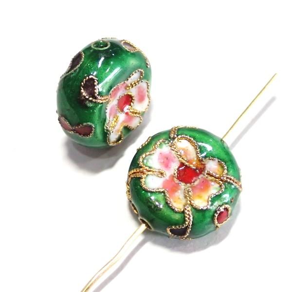 5748-〈七宝ビーズ〉　Ｄｒｕｍ　緑色　１６ｘ８mm　２個/１パック