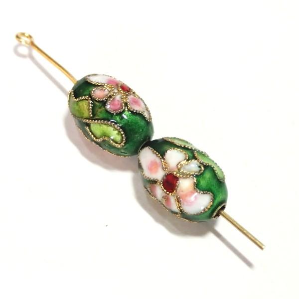 5788-〈七宝ビーズ〉　たまご型　緑色　１４ｘ９mm　２個/１パック