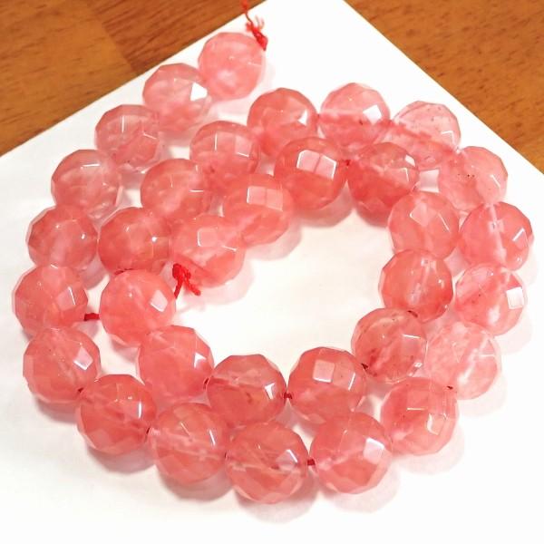 5870-《天然石カット丸玉１連》　ストロベリークォーツ　１２mm　１本/約３８cm