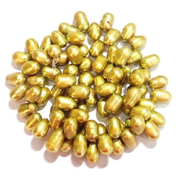 5895-【淡水パール】　ゴールド　約７ｘ１１〜７ｘ１０mm　約３８cm/１本