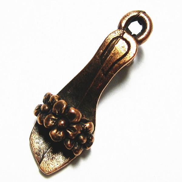 5914-【ＮＹピューター】　お花のサンダル　チャーム　銅古美　２０mm　５個/１セット