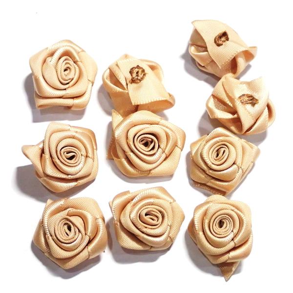 5968-〈レース/リボン〉モチーフ　リボンローズ　ベージュ　２．５cm平均　１０個/１セット