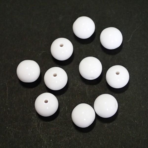 6227-『アクリル』　樹脂ビーズ　ホワイト　丸玉　１０mm　１０個/１パック