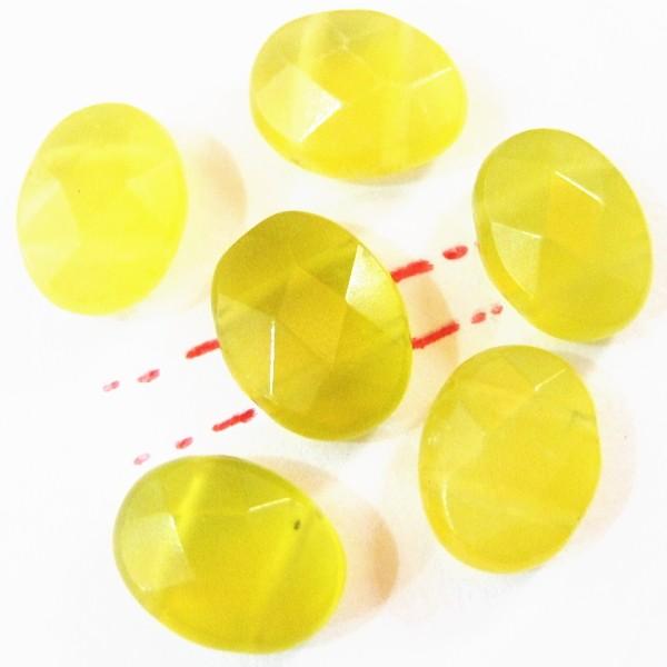 6386-《天然石カット楕円２ホール》　レモンクォーツ　１０x８mm平均　６個/１パック