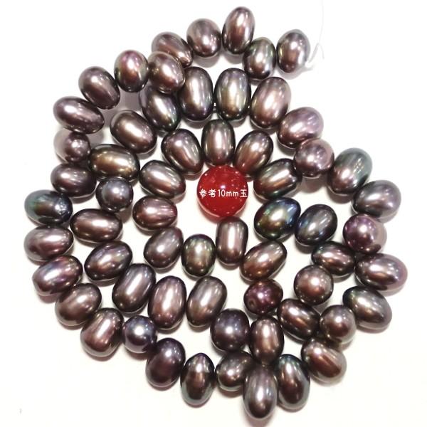 6413-【淡水パール良グレード】　ブラック　平均１０x７mm　約３８cm/１本