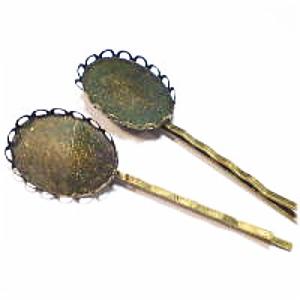 6420-【ヘアーパーツ】　ヘアピン　真鍮古美　長さ62mm　皿内径16×23mm　４個/１セット