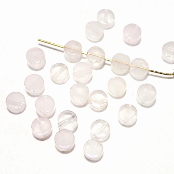 6449-《天然石　フラット・コイン》　ローズクォーツ　４mm　２５個/１パック