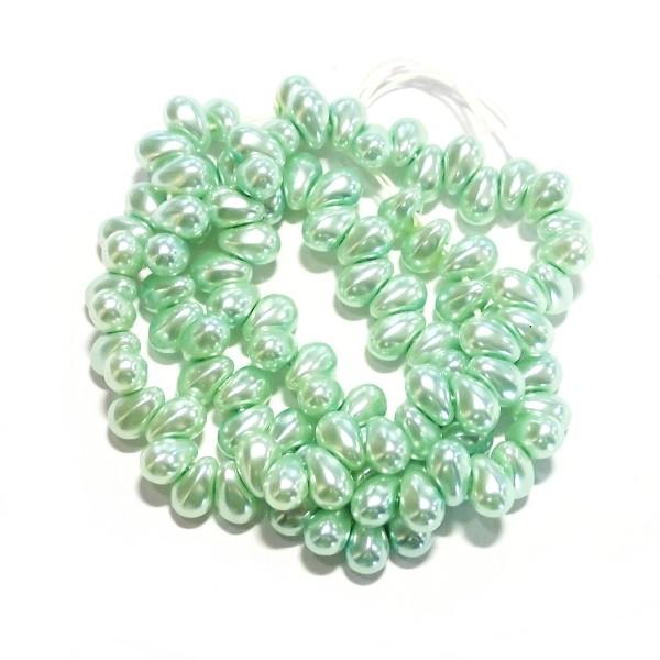 6451-《チェコグラスパール》　ドロップ　ミントブルー　６x４mm　約２８cm/１本