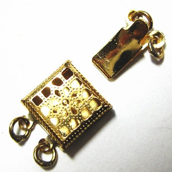 6458-《クラスプ》　２連四角　ゴールド色　８x８mm　４個/１セット