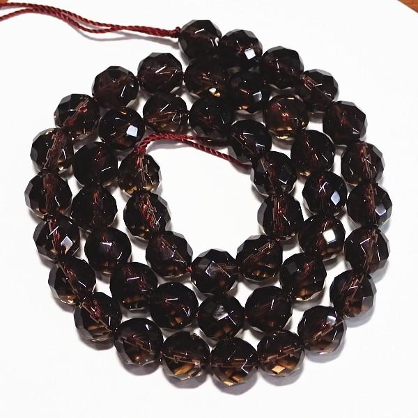 6552-《天然石カット丸玉１連》　スモーキークォーツ　８mm　１本/約３８cm