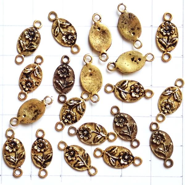 6599-《メタルチャーム・パーツ》　フラワーコネクター　金古美　１０ｘ７mm　２０個/１セット