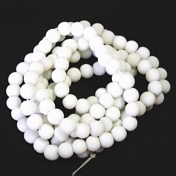6622-〔ガラス〕　ビーズ　ラバーコーティング　ラウンド　ホワイト　６mm　約８０cm（平均138...