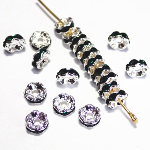 6625-《ラインストーンロンデル》　波ロンデル　エメラルド/Ｓ　６mm　２０個/１パック