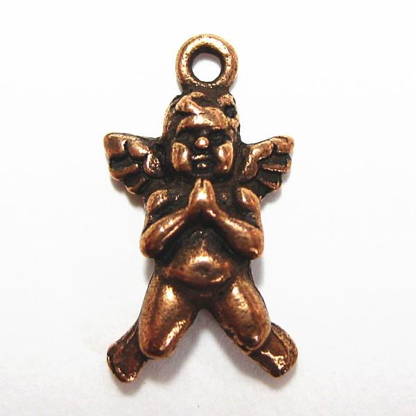 6626-【ＮＹピューター】　ミニエンジェル　チャーム　銅古美　１３mm　５個/１セット