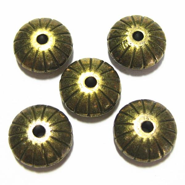 6647-《メタルチャーム・パーツ》　ビーズ　真鍮古美　１５x７mm　１０個/１セット