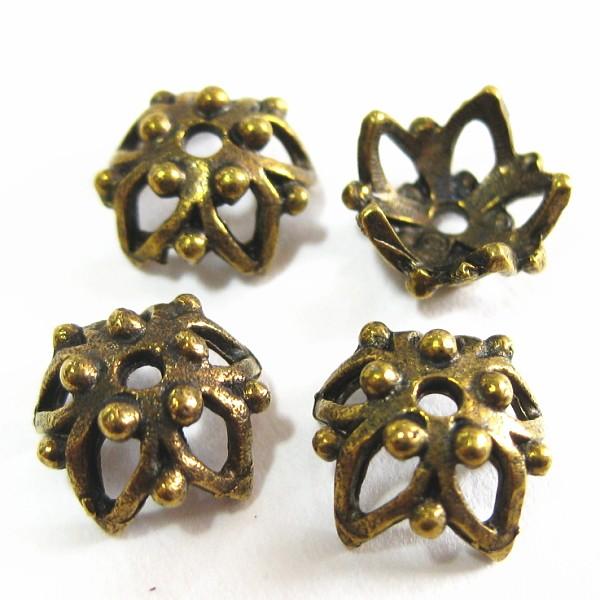 6672-【ＮＹピューター】　ビーズキャップ　真鍮古美　８mm最適　４個入りｘ５パックセット