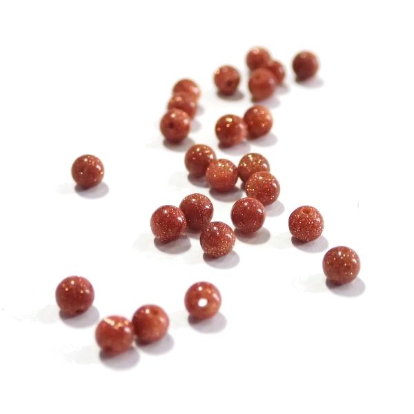 6716-天然石 3mm丸玉 ゴールドストーン 25粒