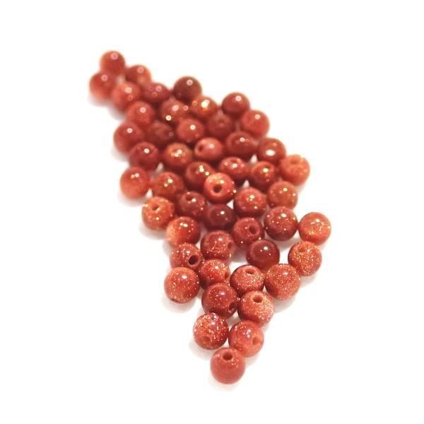 6762-天然石 2mm丸玉 ゴールドストーン 50粒