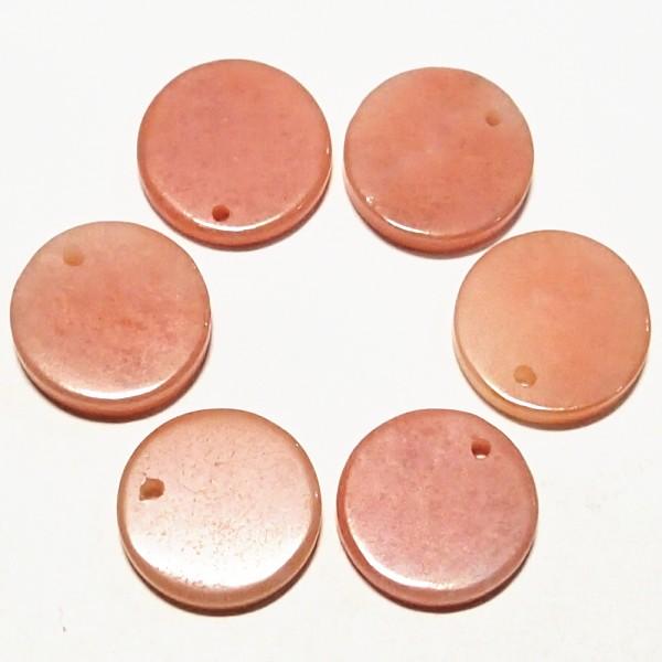 7597-《天然石ディスク》　ピーチクォーツ　約１３mm　６個/１パック