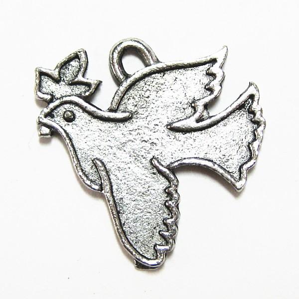 7668-【ＮＹピューター】　オリーブ鳩　チャーム　銀古美　２０mm　５個/１セット