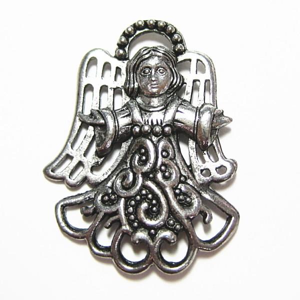 7897-【ＮＹピューター】　大きな天使　コネクター　銀古美　３０mm　５個/１セット