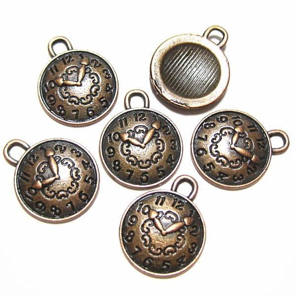 7952-《メタルチャーム・パーツ》　時計（小）　銅古美　１２mm　２０個/１セット