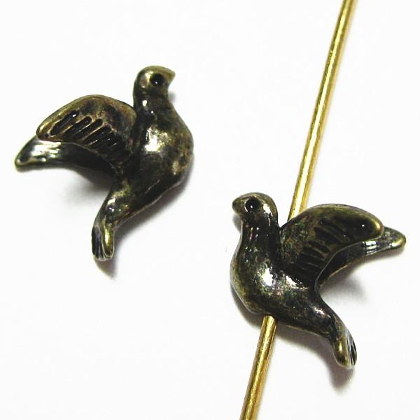 8066-《メタルチャーム・パーツ》　小鳥ビーズ　真鍮古美　１３ｘ１２mm　２個/１セット
