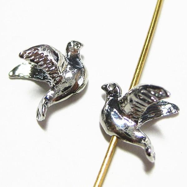 8078-《メタルチャーム・パーツ》　小鳥ビーズ　銀色　１３ｘ１２mm　２個/１セット