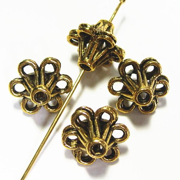 8141-《メタルチャーム・パーツ》　ビーズ　金古美　１４．５x１２．５mm　４個/１セット