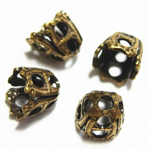 8143-《メタルチャーム・パーツ》　座金/ビーズキャップ　真鍮古美　５ｘ５mm　４個/１セット