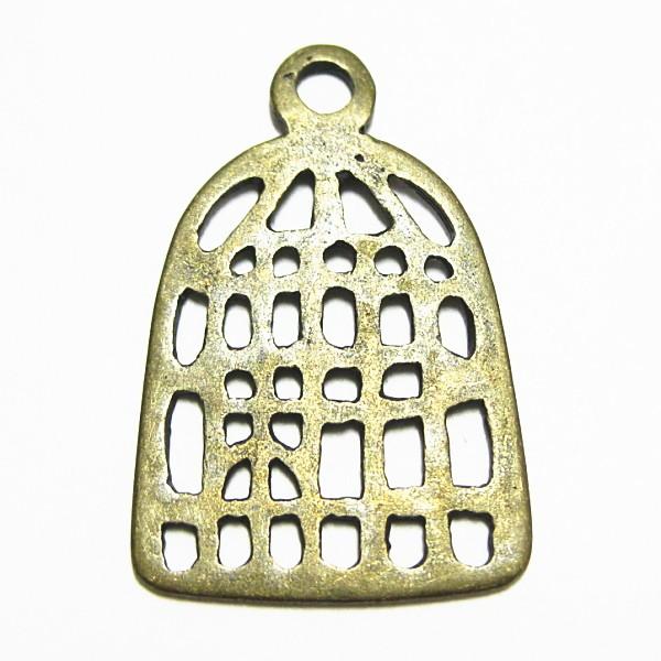 8155-《メタルチャーム・パーツ》　鳥かご　真鍮古美　２７ｘ１７mm　２個/１セット