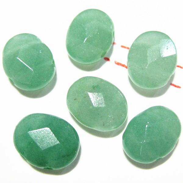 8265-《天然石カット楕円２ホール》　グリーンアベンチュリン　１０x８mm平均　６個/１パック