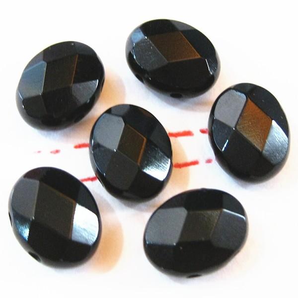 8266-《天然石カット楕円２ホール》　オニキス　１０x８mm平均　６個/１パック