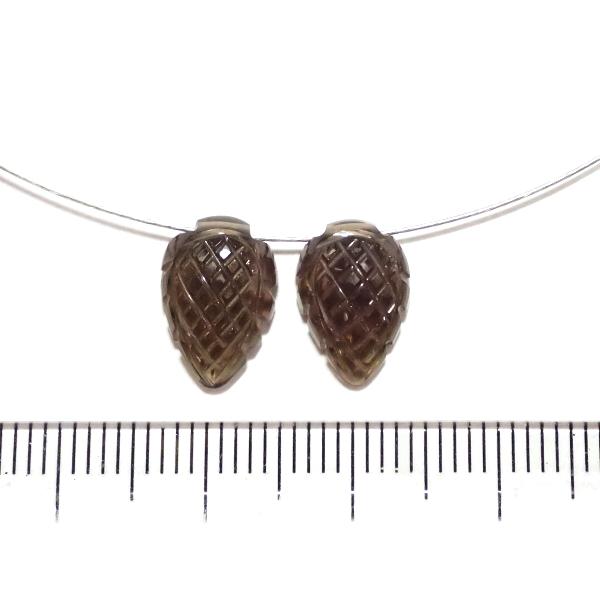 9120-《天然石トップホール》　スモーキークォーツ（特殊カービング）11.9ｘ8.1◆11.4ｘ7...