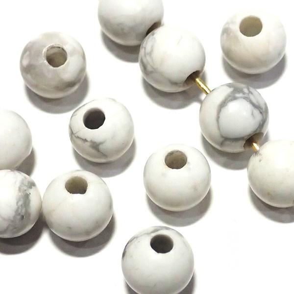 9145-《天然石いろいろ》　ホール大　ハウライト（ホール約２．５mm）　８mm　１０個/１パック