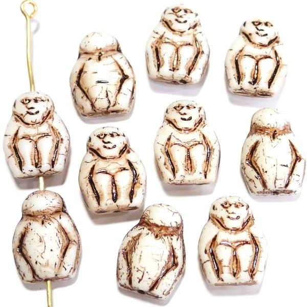 9195-【チェコアニマルさる】　ベージュマットブラウンInlay　１４x１０ｍｍ　１０個/１パック