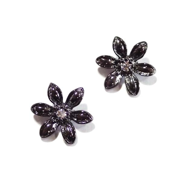 9477-《ラインストーン》　フラワーコネクター　ブラック　１２mm　２個/１セット