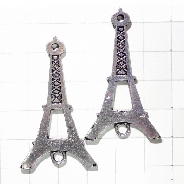 9601-《メタルチャーム・パーツ》　エッフェル塔コネクター　銀古美　４５x２６mm　２個/１セット