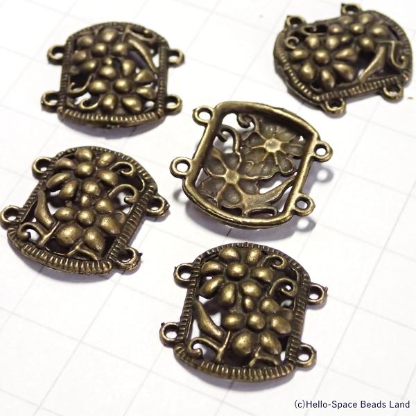 9802-《メタルチャーム・パーツ》　花柄コネクター　真鍮古美　２０mm　５個/１セット