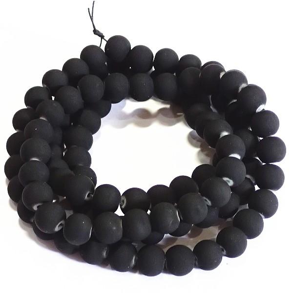 9961-〔ガラス〕　ビーズ　ラバーコーティング　ラウンド　ブラック　８mm　約８０cm（平均100...