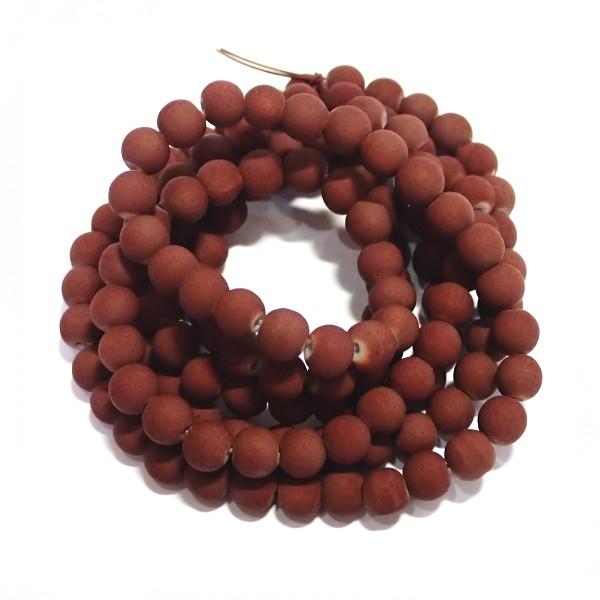 9968-〔ガラス〕　ビーズ　ラバーコーティング　ラウンド　ブラウン　６mm　約８０cm（平均138...