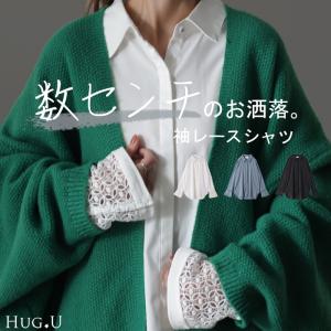 シャツ レース 袖 トップス レディース レイヤード チュニック シフォン ブラウス レースインナー｜HUG.U(ハグユー)