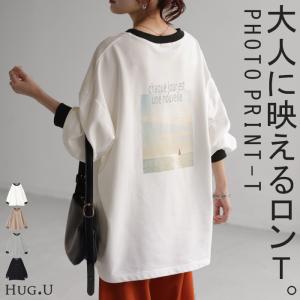 カットソー ロンT プリント レディース Tシャツ プリント 長袖 厚手 ロング ロゴ ロゴT バックプリント